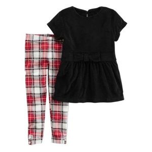 Carter’s 2 pc Holiday Velour Plaid Set -12 month